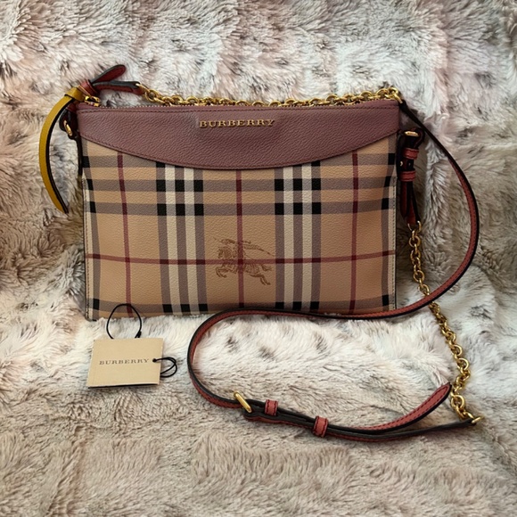 Burberry Dusty Pink Peyton Horse Check Crossbody Bag - Picture 2 of 9